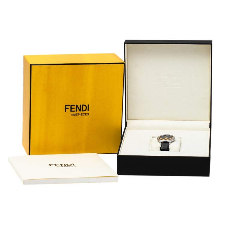 Pre Owned Fendi Black Two-Tone Stainless Steel Leather Run Away 71000M Women's Wristwatch 36 mm