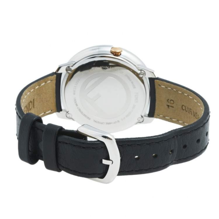 Pre Owned Fendi Black Two-Tone Stainless Steel Leather Run Away 71000M Women's Wristwatch 36 mm