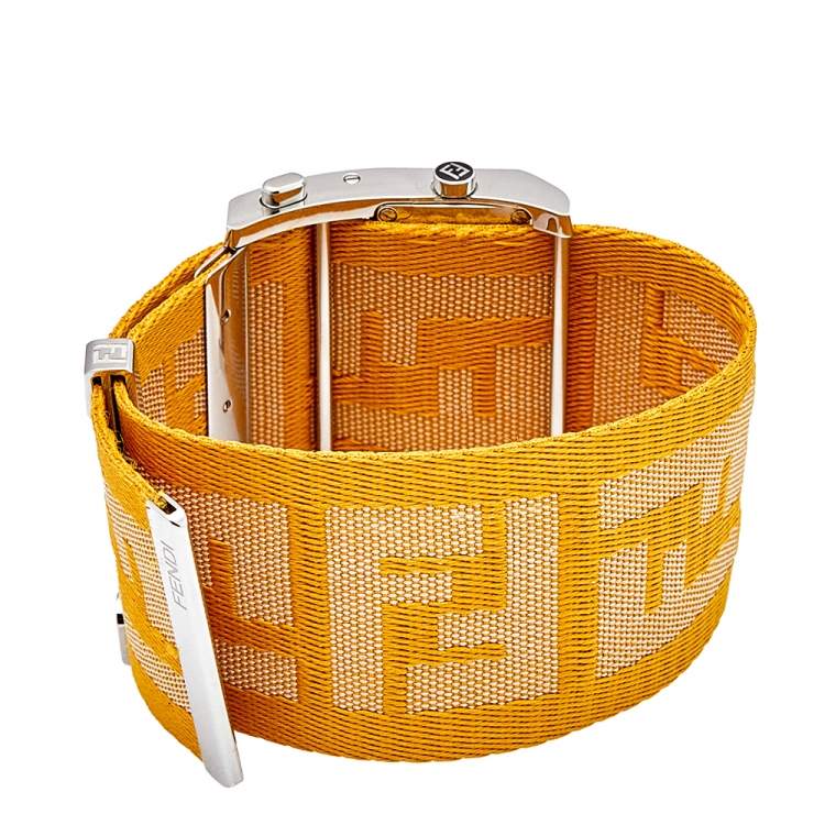 Pre Owned Fendi Cream Stainless Steel Canvas Zip Code 1120G Women's Wristwatch 46 mm