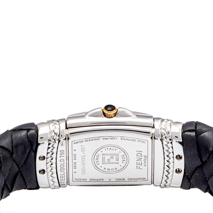 Pre Owned Fendi Mother Of Pearl 18K Yellow Gold Stainless Steel Calfskin Spy 9000L Women's Wristwatch 20 mm