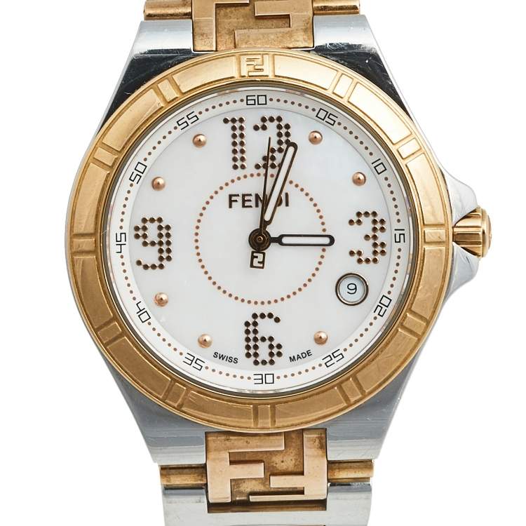 Pre Owned Fendi Mother Of Pearl Two Tone Stainless Steel High Speed 4600M Women's Wristwatch 34 mm
