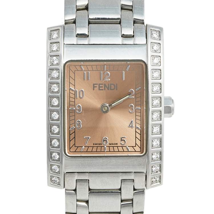 Pre Owned Fendi Champagne Stainless Steel Diamond Orologi 7000L Women's Wristwatch 21 mm