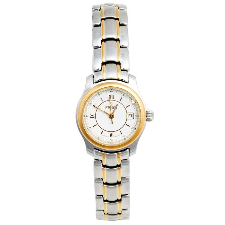 Pre Owned Fendi White Two Tone Stainless Steel 210L Women's Wristwatch 26 mm