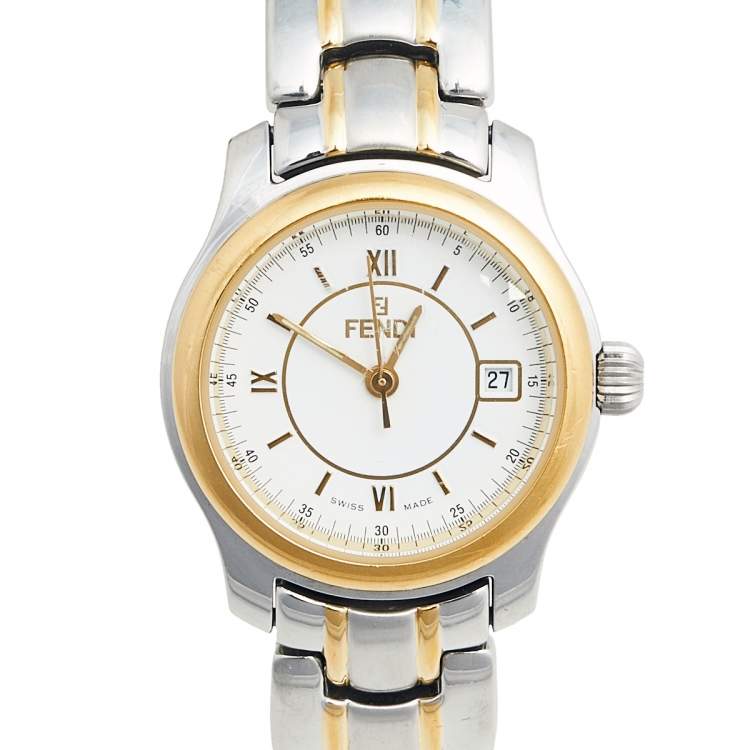 Pre Owned Fendi White Two Tone Stainless Steel 210L Women's Wristwatch 26 mm