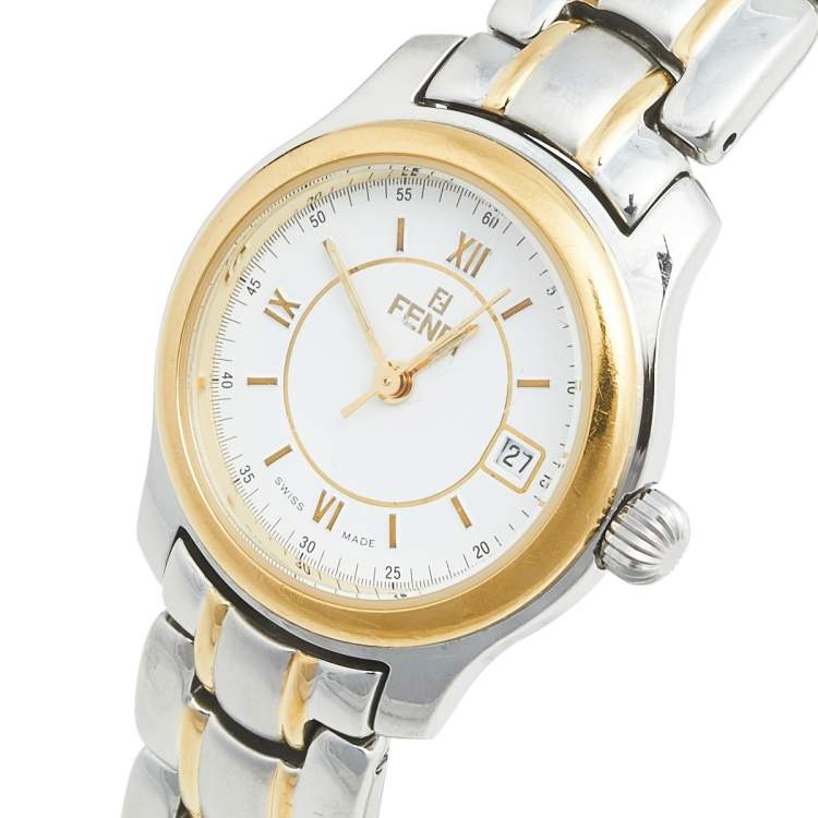 Pre Owned Fendi White Two Tone Stainless Steel 210L Women's Wristwatch 26 mm