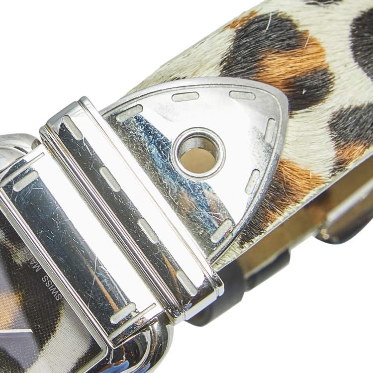 Pre Owned Fendi Leopard Print Stainless Steel B.Fendi 3800G Women's Wristwatch 33 mm