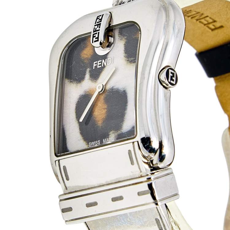Pre Owned Fendi Leopard Print Stainless Steel B.Fendi 3800G Women's Wristwatch 33 mm