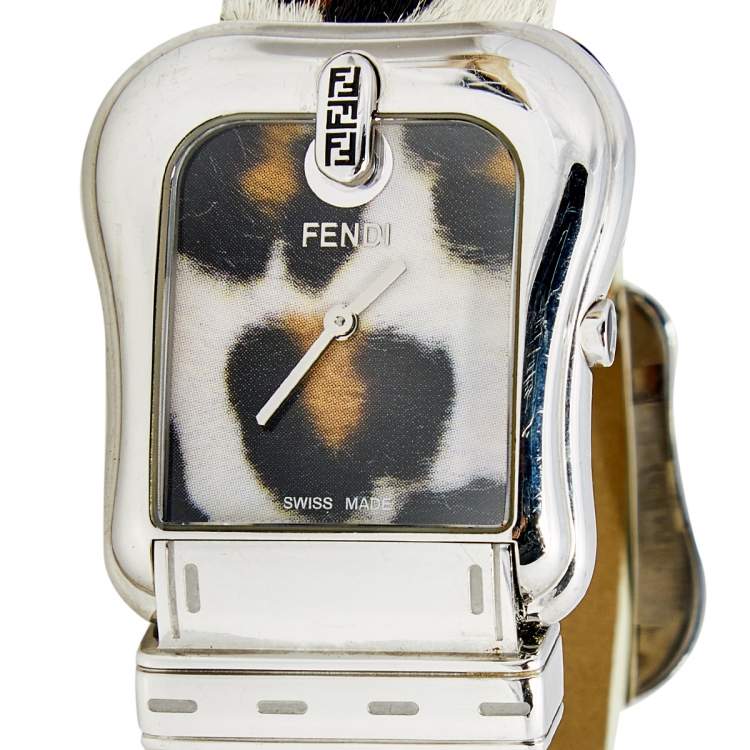 Pre Owned Fendi Leopard Print Stainless Steel B.Fendi 3800G Women's Wristwatch 33 mm