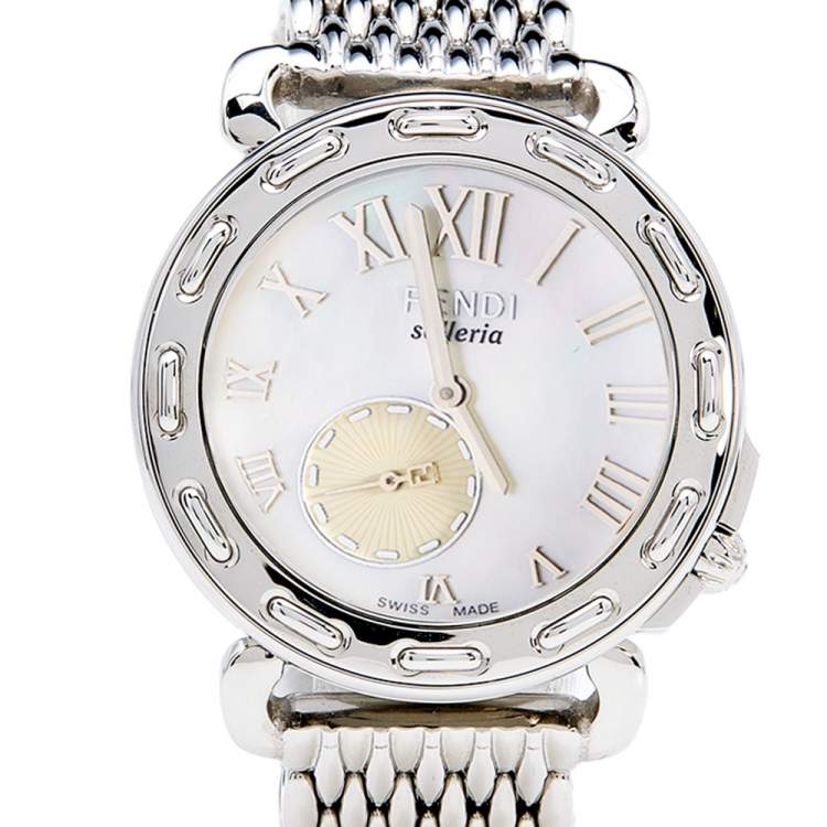Pre Owned Fendi Mother of Pearl Stainless Steel Selleria 8100M Women's Wristwatch 37 mm
