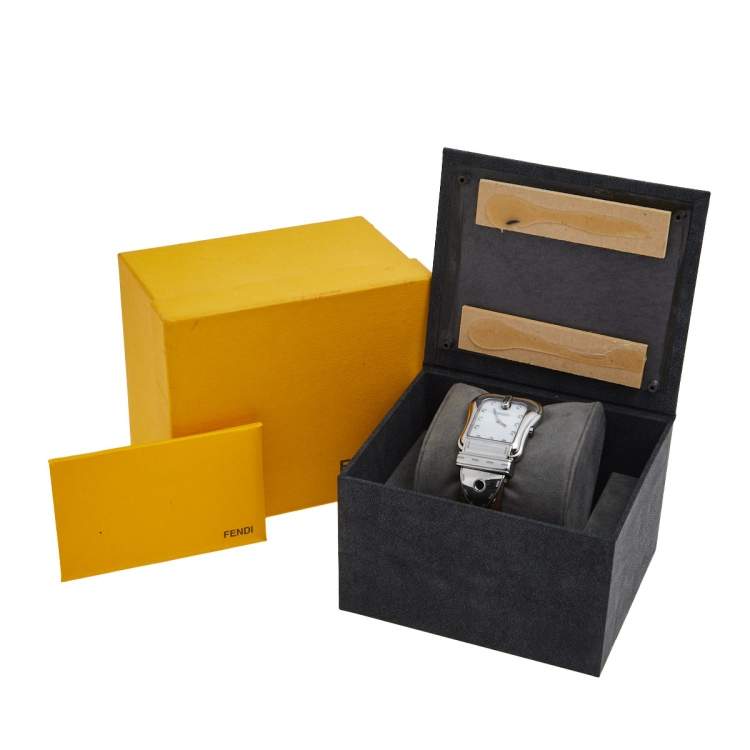 Pre Owned Fendi Mother of Pearl Diamond Stainless Steel Leather B.Fendi 3800G Women's Wristwatch 33 mm
