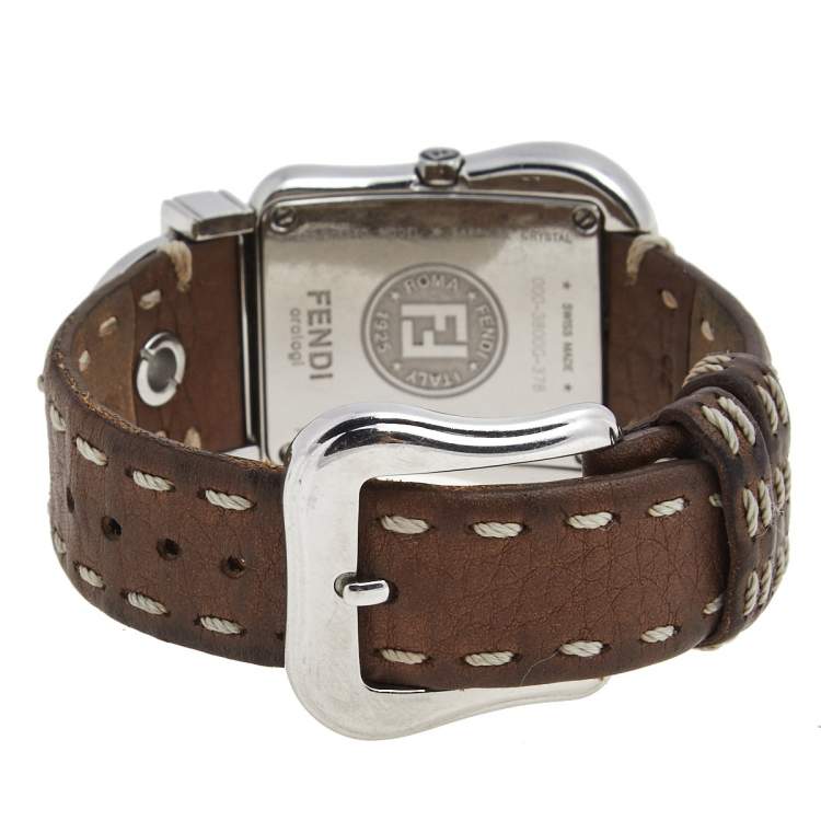 Pre Owned Fendi Mother of Pearl Diamond Stainless Steel Leather B.Fendi 3800G Women's Wristwatch 33 mm