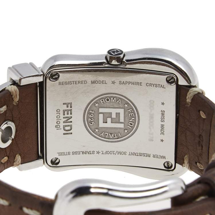 Pre Owned Fendi Mother of Pearl Diamond Stainless Steel Leather B.Fendi 3800G Women's Wristwatch 33 mm