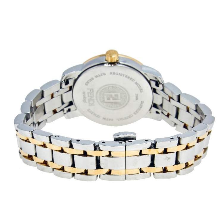 Pre Owned Fendi White Two Tone Stainless Steel 2100L Women's Wristwatch 26 mm