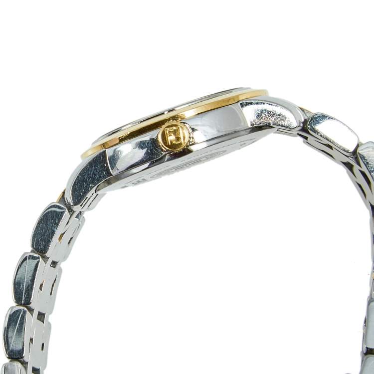 Pre Owned Fendi White Two Tone Stainless Steel 2100L Women's Wristwatch 26 mm
