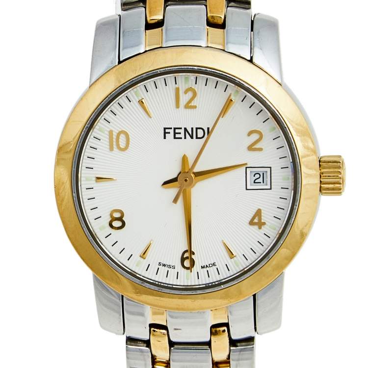 Pre Owned Fendi White Two Tone Stainless Steel 2100L Women's Wristwatch 26 mm