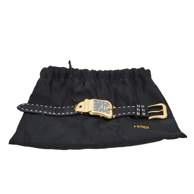 Pre Owned Fendi Black Yellow Gold Plated Stainless Steel B.Fendi 3800G Women's Wristwatch 33 mm