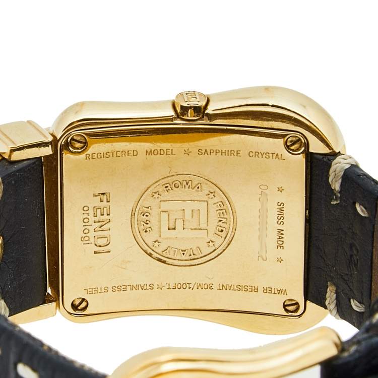 Pre Owned Fendi Black Yellow Gold Plated Stainless Steel B.Fendi 3800G Women's Wristwatch 33 mm