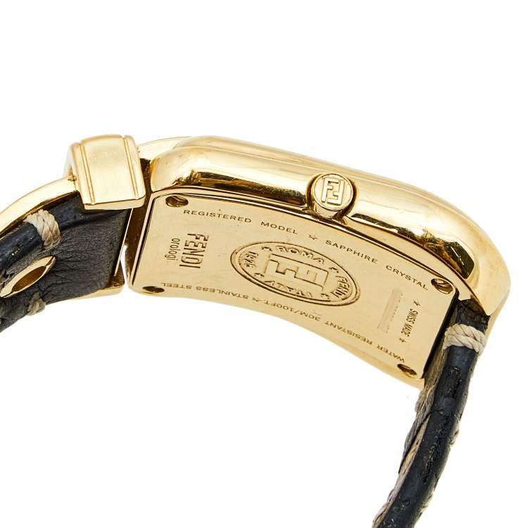 Pre Owned Fendi Black Yellow Gold Plated Stainless Steel B.Fendi 3800G Women's Wristwatch 33 mm