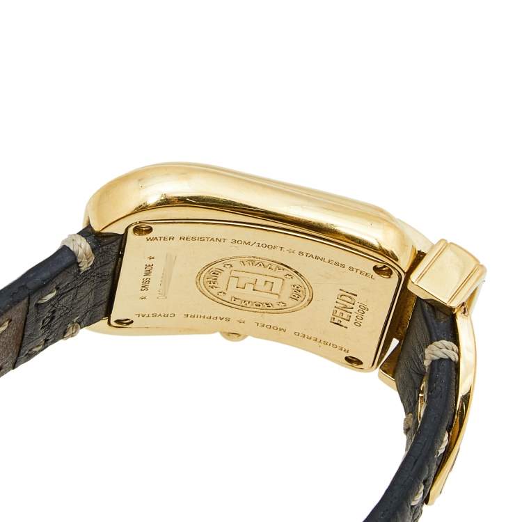 Pre Owned Fendi Black Yellow Gold Plated Stainless Steel B.Fendi 3800G Women's Wristwatch 33 mm