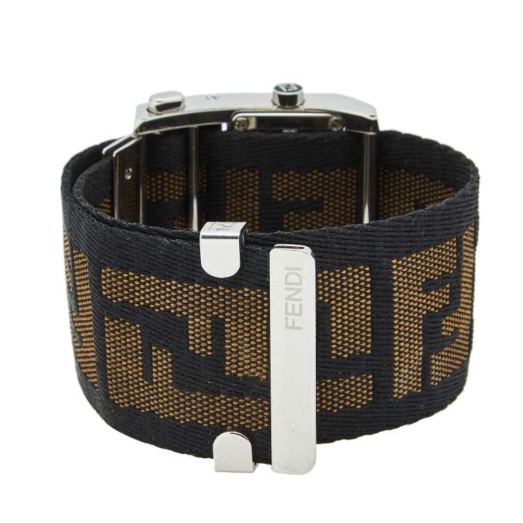 Pre Owned Fendi Cream Stainless Steel Canvas Zip Code 1120L Women's Wristwatch 38 mm