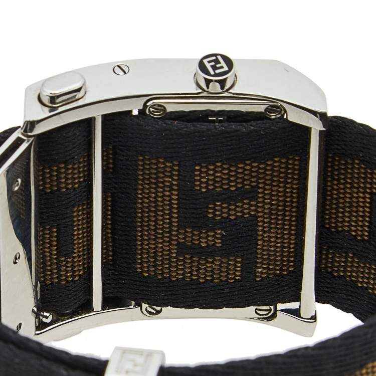 Pre Owned Fendi Cream Stainless Steel Canvas Zip Code 1120L Women's Wristwatch 38 mm