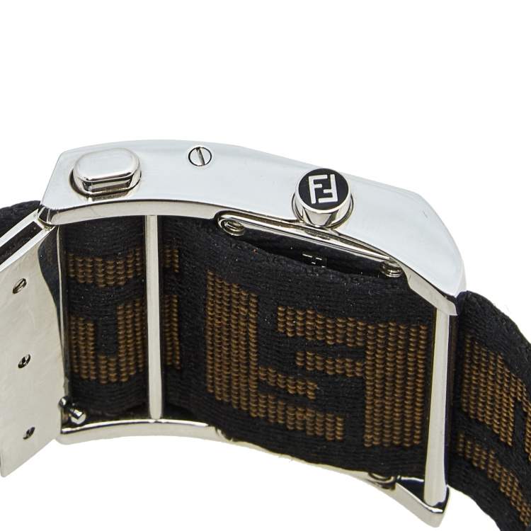 Pre Owned Fendi Cream Stainless Steel Canvas Zip Code 1120L Women's Wristwatch 38 mm
