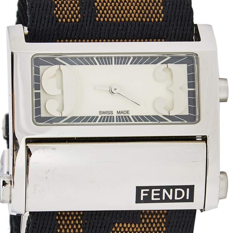 Pre Owned Fendi Cream Stainless Steel Canvas Zip Code 1120L Women's Wristwatch 38 mm
