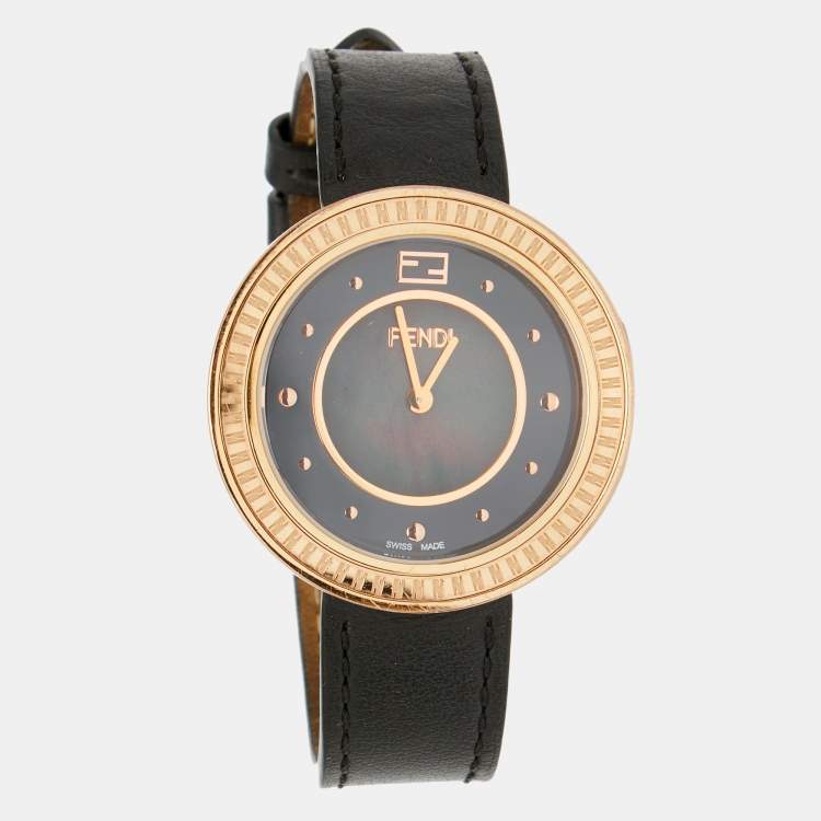 Pre Owned Fendi Black Mother of Pearl Rose Gold Plated Stainless Steel Leather My Way 35000M Women's Wristwatch 36 mm