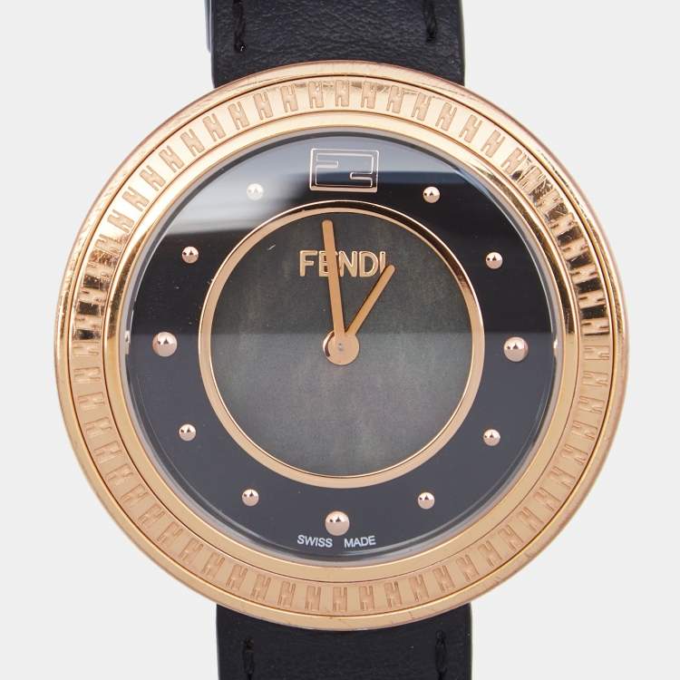 Pre Owned Fendi Black Mother of Pearl Rose Gold Plated Stainless Steel Leather My Way 35000M Women's Wristwatch 36 mm