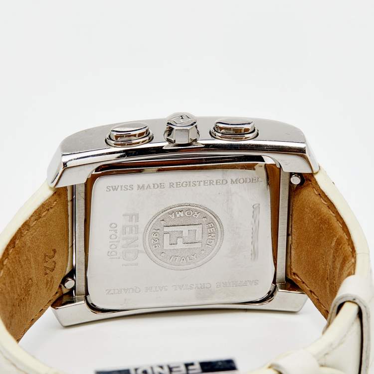 Pre Owned Fendi White Stainless Steel Leather Chronograph Orologi 7500G Women's Wristwatch 32 mm