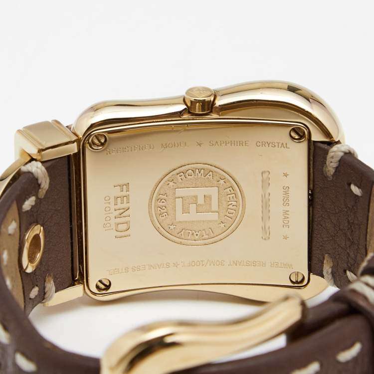 Pre Owned Fendi Mother of Pearl Gold Plated Stainless Steel Leather B.Fendi 3800G Women's Wristwatch 33 mm