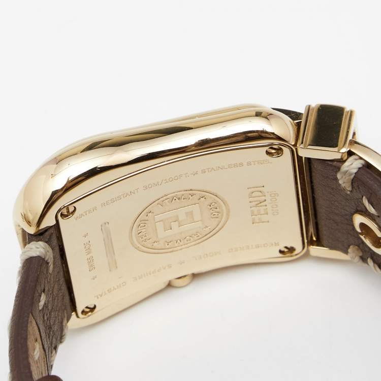 Pre Owned Fendi Mother of Pearl Gold Plated Stainless Steel Leather B.Fendi 3800G Women's Wristwatch 33 mm