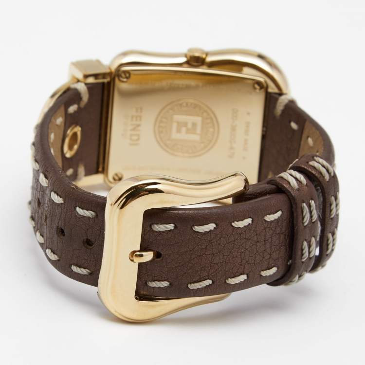 Pre Owned Fendi Mother of Pearl Gold Plated Stainless Steel Leather B.Fendi 3800G Women's Wristwatch 33 mm