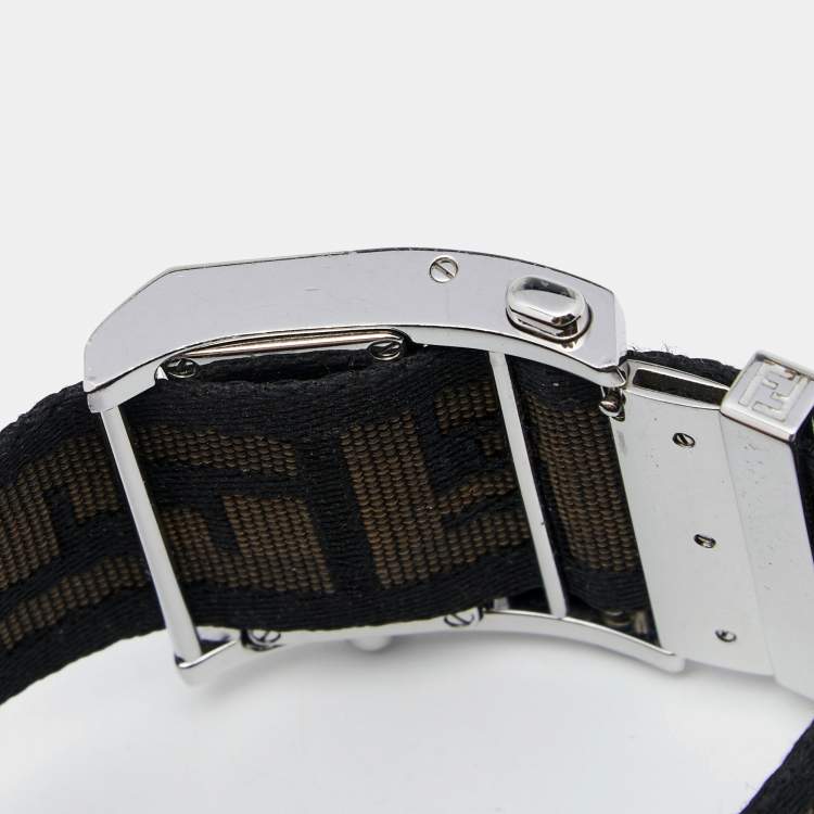 Pre Owned Fendi Cream Stainless Steel Fabric Zip Code 1120L Women's Wristwatch 38 mm