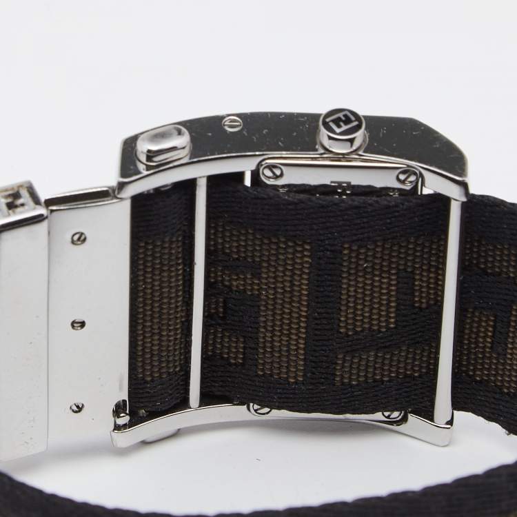 Pre Owned Fendi Cream Stainless Steel Fabric Zip Code 1120L Women's Wristwatch 38 mm
