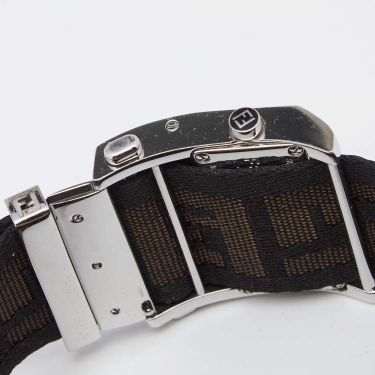 Pre Owned Fendi Cream Stainless Steel Fabric Zip Code 1120L Women's Wristwatch 38 mm