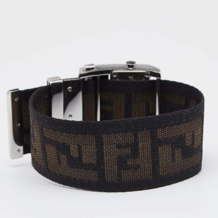 Pre Owned Fendi Cream Stainless Steel Fabric Zip Code 1120L Women's Wristwatch 38 mm