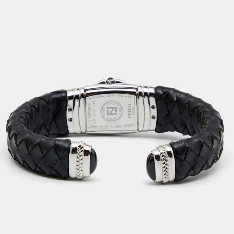 Pre Owned Fendi Mother of Pearl Stainless Steel Calfskin Diamond Spy 9000L Women's Wristwatch 20 mm