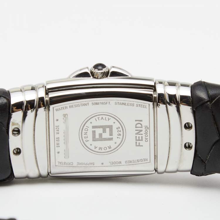 Pre Owned Fendi Mother of Pearl Stainless Steel Calfskin Diamond Spy 9000L Women's Wristwatch 20 mm