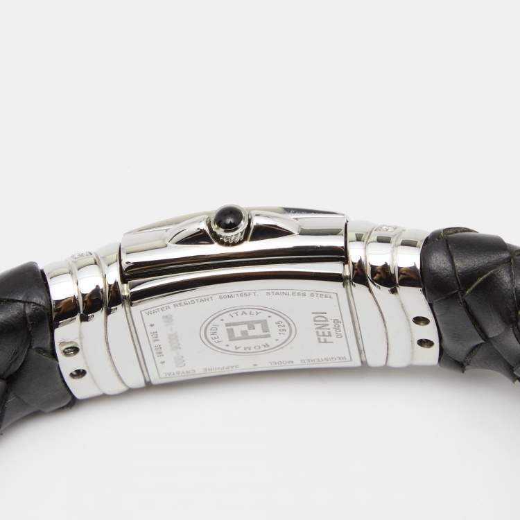 Pre Owned Fendi Mother of Pearl Stainless Steel Calfskin Diamond Spy 9000L Women's Wristwatch 20 mm