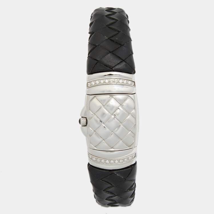 Pre Owned Fendi Mother of Pearl Stainless Steel Calfskin Diamond Spy 9000L Women's Wristwatch 20 mm