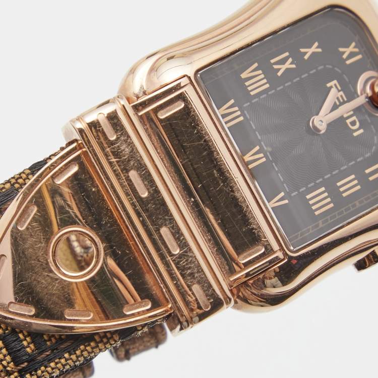 Pre Owned Fendi Black Rose Gold Plated Stainless Steel B.Fendi 3800G Women's Wristwatch 32 mm