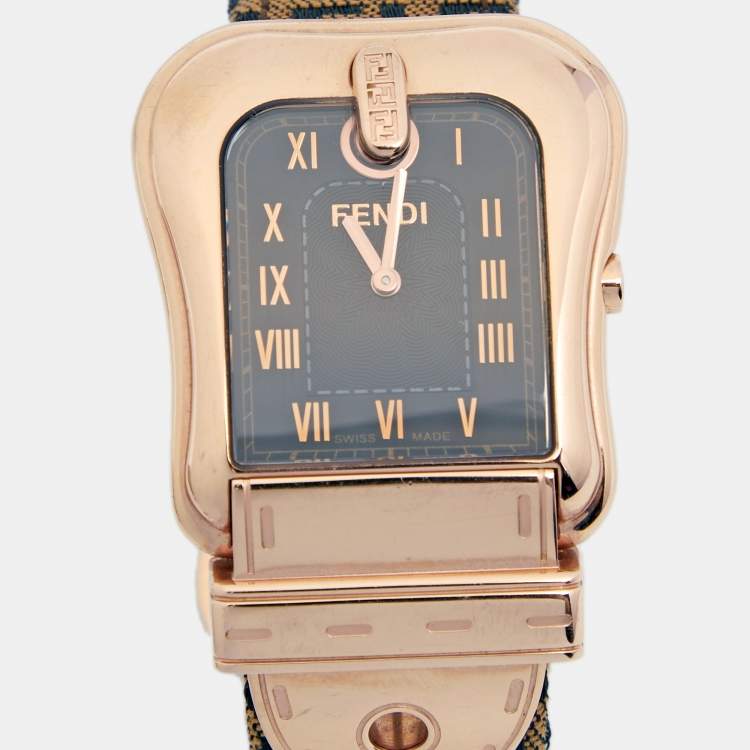 Pre Owned Fendi Black Rose Gold Plated Stainless Steel B.Fendi 3800G Women's Wristwatch 32 mm