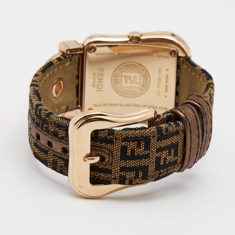 Pre Owned Fendi Black Rose Gold Plated Stainless Steel B.Fendi 3800G Women's Wristwatch 32 mm