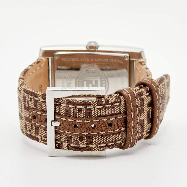 Pre Owned Fendi Brown Stainless Steel Canvas Classic 7000G Women's Wristwatch 27 mm