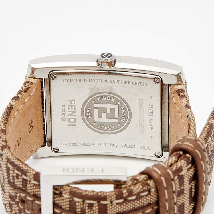 Pre Owned Fendi Brown Stainless Steel Canvas Classic 7000G Women's Wristwatch 27 mm