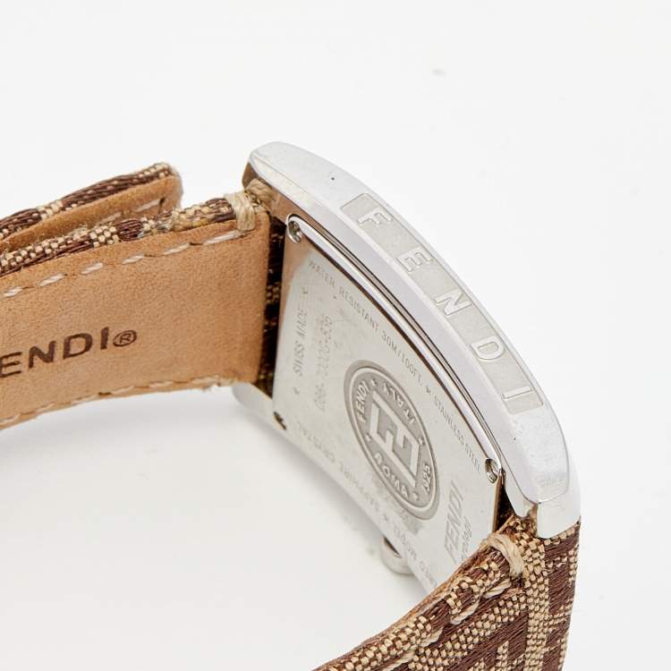 Pre Owned Fendi Brown Stainless Steel Canvas Classic 7000G Women's Wristwatch 27 mm