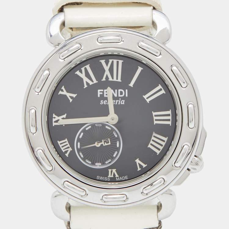 Pre Owned Fendi Black Stainless Steel Leather Selleria 8100M Women's Wristwatch 37 mm