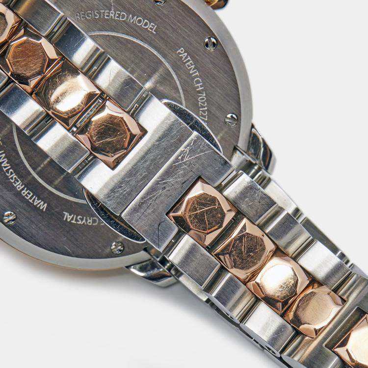 Pre Owned Fendi Mother of Pearl Diamond Topaz Two Tone Stainless Steel iShine F121224500T01 Women's Wristwatch 33 mm