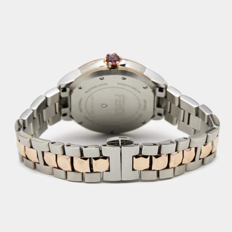 Pre Owned Fendi Mother of Pearl Diamond Topaz Two Tone Stainless Steel iShine F121224500T01 Women's Wristwatch 33 mm